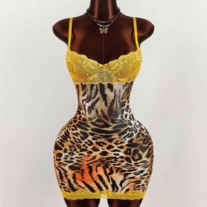 Leopard Print Dress with Yellow Lace